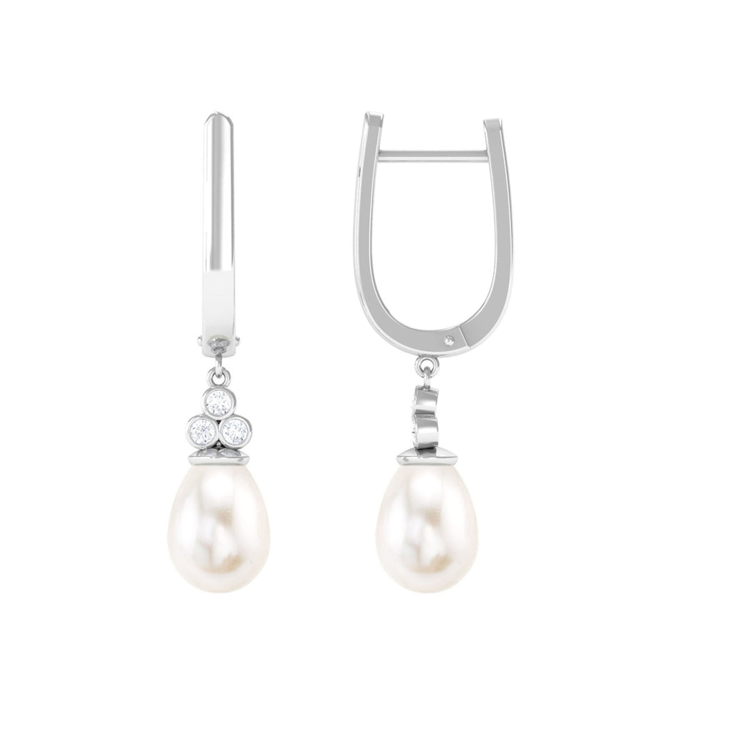 Cultured Freshwater Pearl Diamond Dangle Drop Earrings