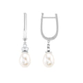 Cultured Freshwater Pearl Diamond Dangle Drop Earrings