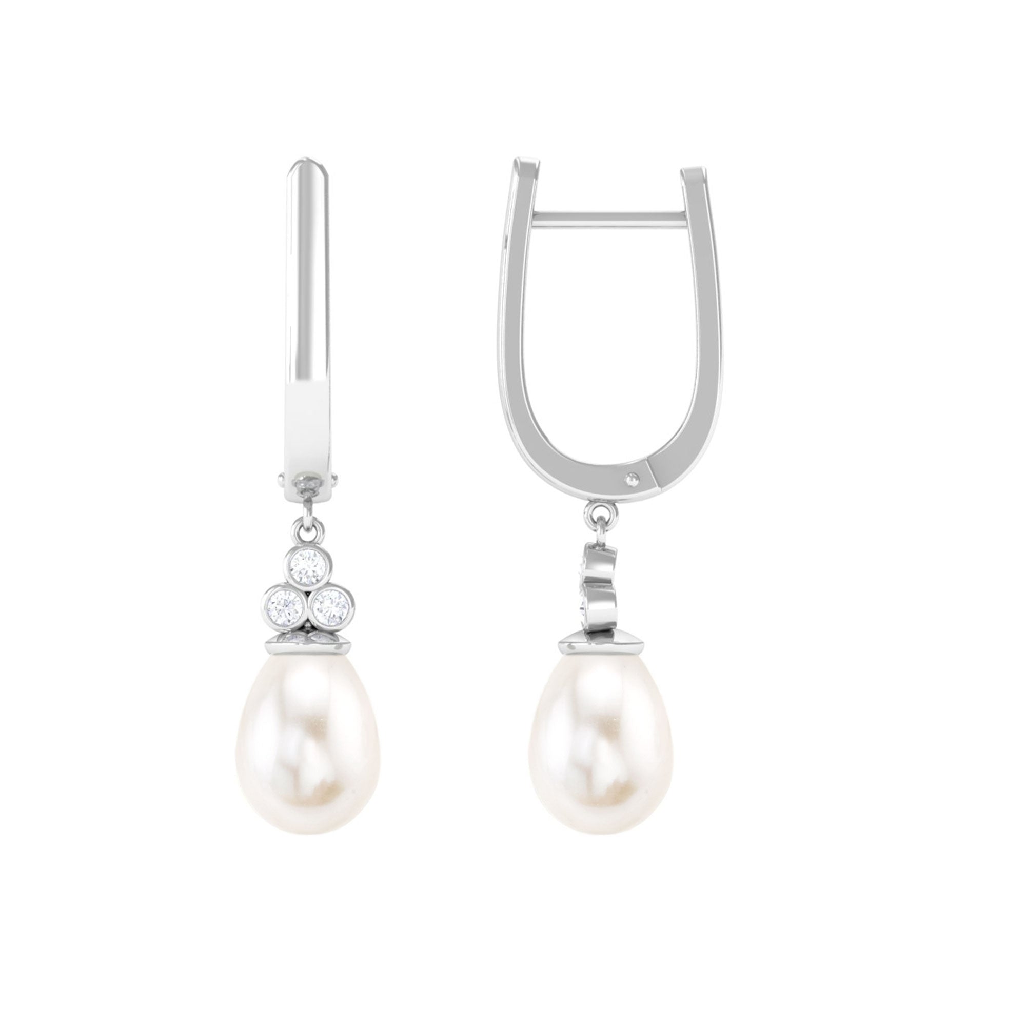 Cultured Freshwater Pearl Diamond Dangle Drop Earrings