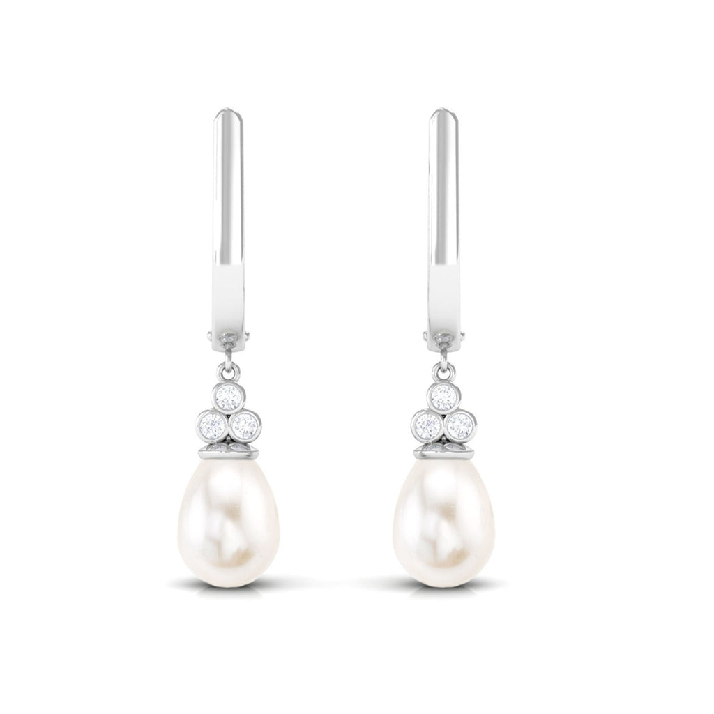 Cultured Freshwater Pearl Diamond Dangle Drop Earrings