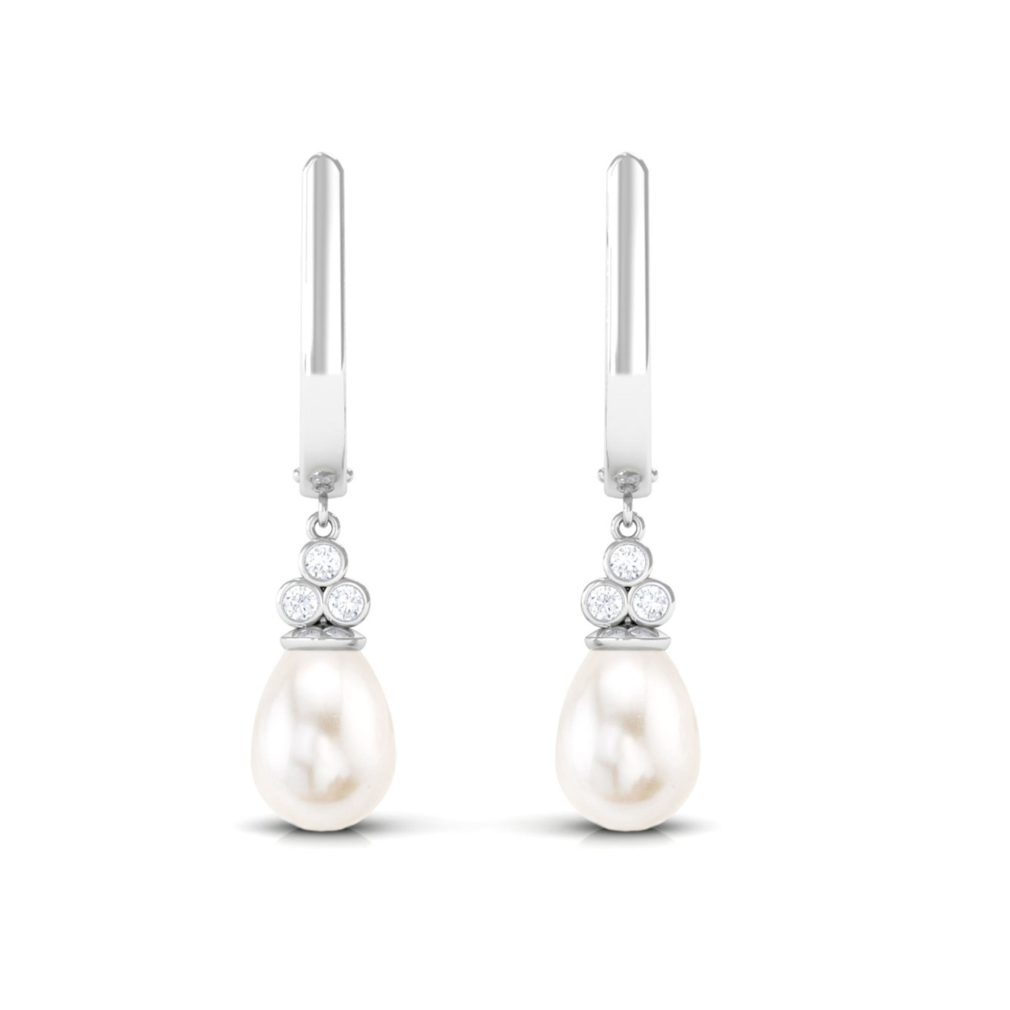 Cultured Freshwater Pearl Diamond Dangle Drop Earrings