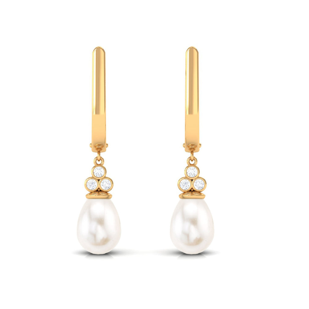Cultured Freshwater Pearl Diamond Dangle Drop Earrings