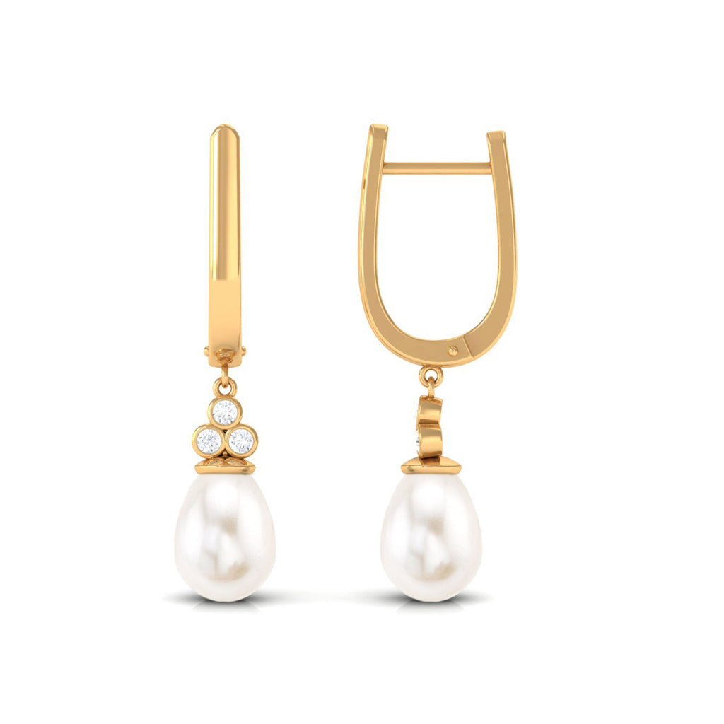 Cultured Freshwater Pearl Diamond Dangle Drop Earrings