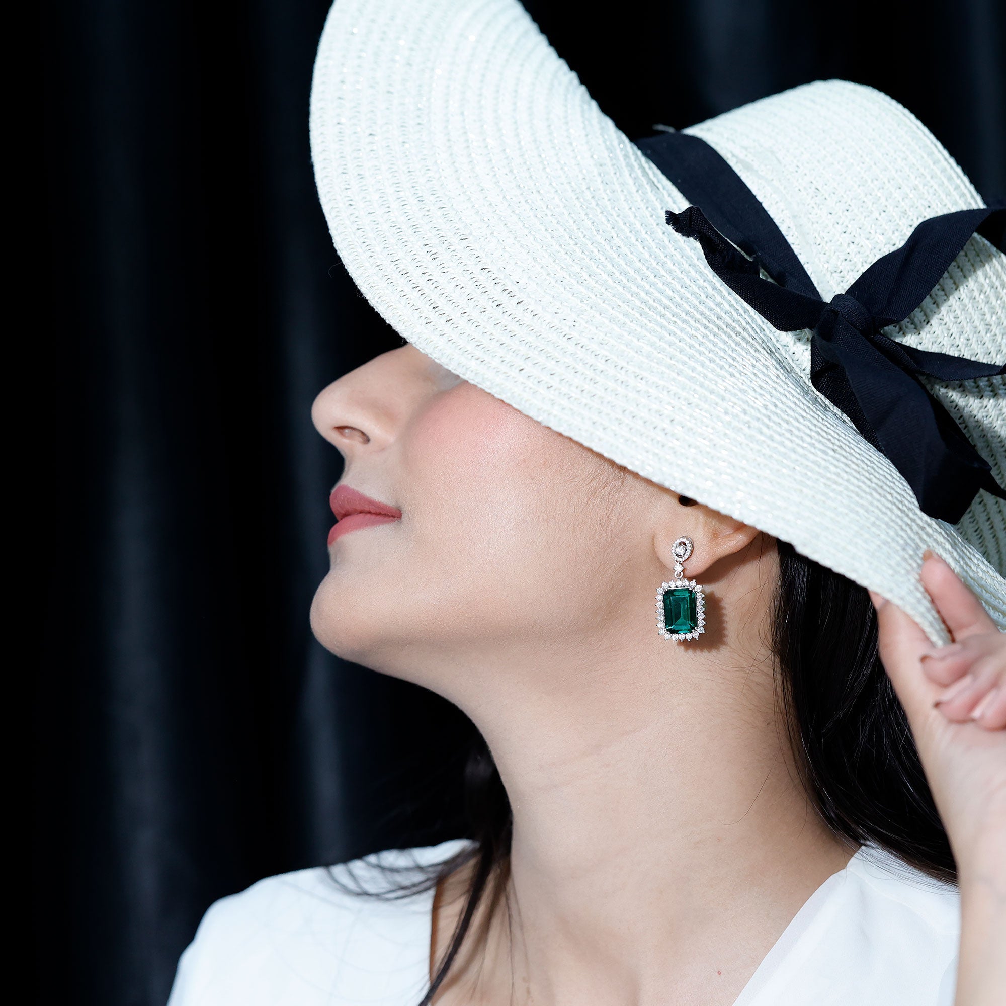 Certified 16 Carat Lab Grown Emerald Vintage Bridal Earrings in Silver