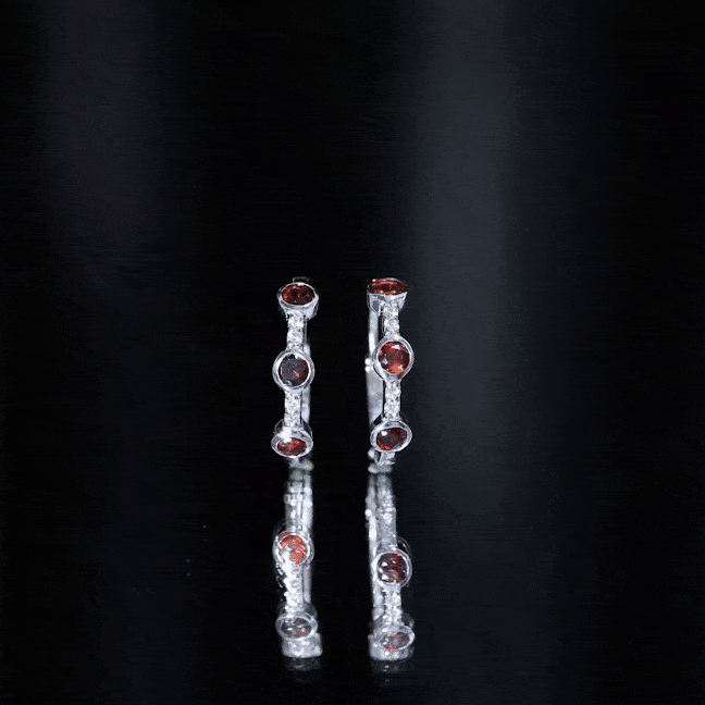 Bezel Set Garnet and Diamond Hinged Hoop Earrings