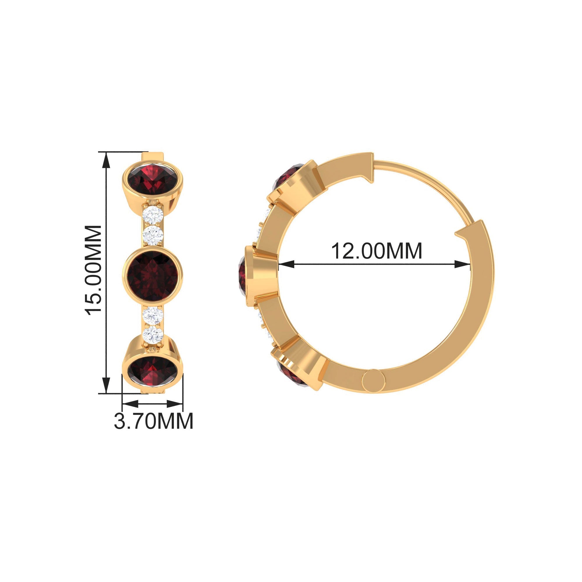 Bezel Set Garnet and Diamond Hinged Hoop Earrings