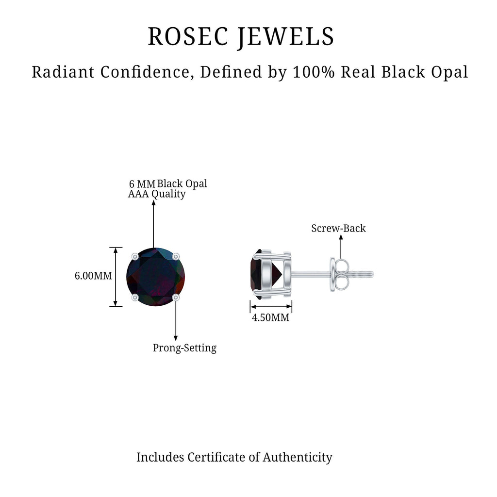 Genuine Black Opal Solitaire Stud Earrings with Screw Back