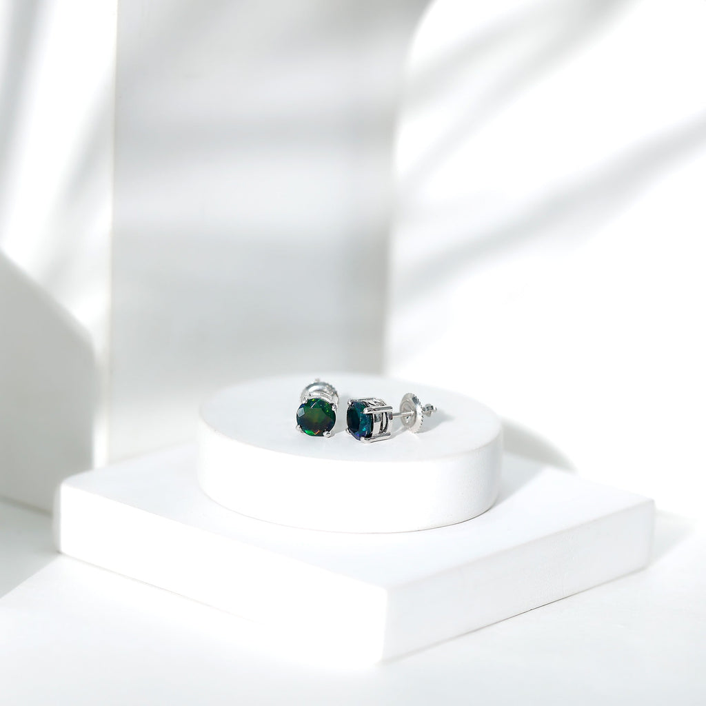 Genuine Black Opal Solitaire Stud Earrings with Screw Back