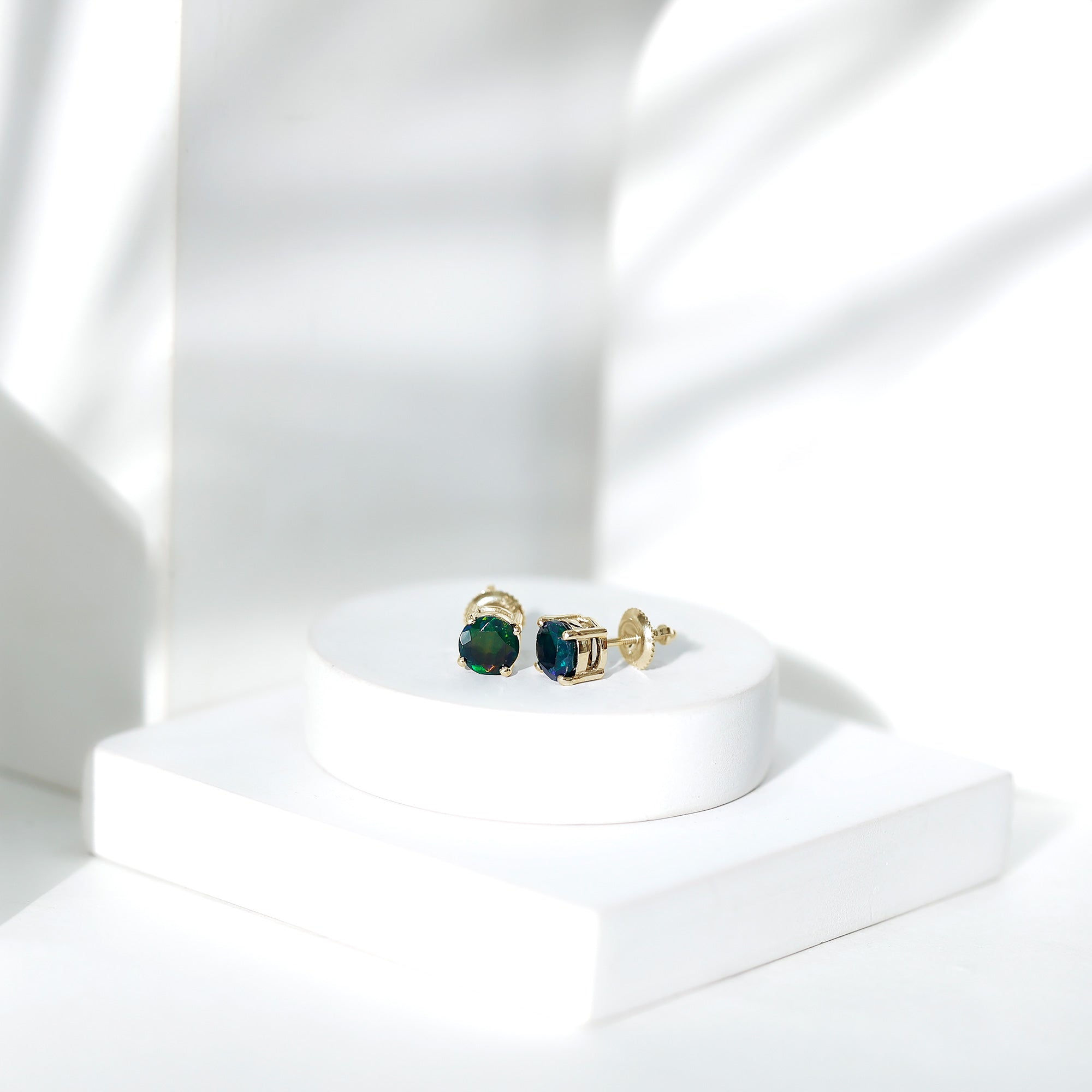 Genuine Black Opal Solitaire Stud Earrings with Screw Back