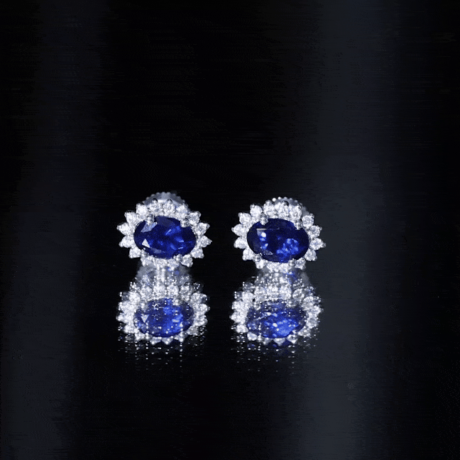 Lab Grown Blue Sapphire Princess Diana Inspired Stud Earrings in Silver