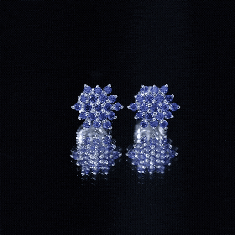 Snowflake Looking Lab Grown Blue Sapphire Cluster Stud Earrings