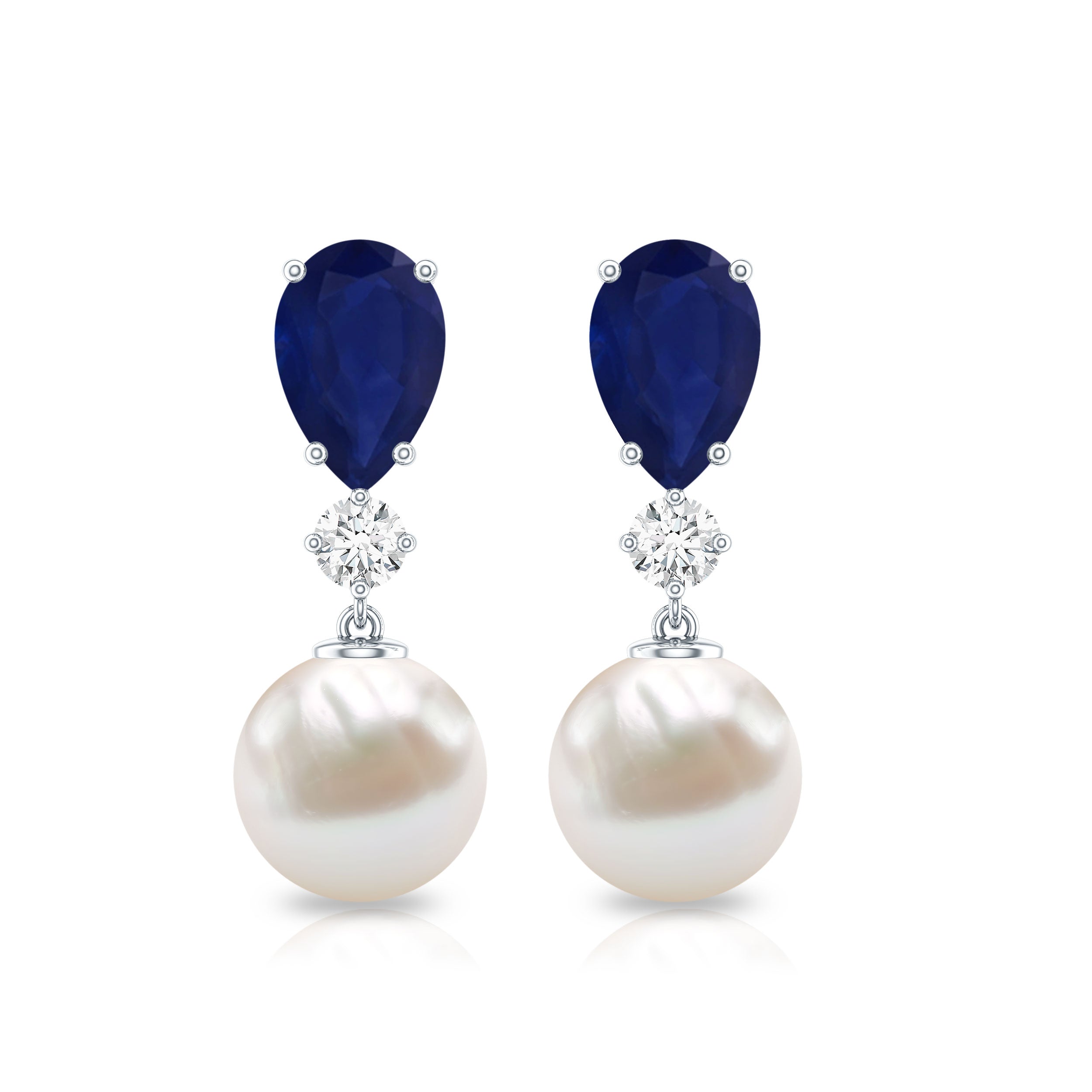 Cultured Freshwater Pearl Drop Earrings with Blue Sapphire