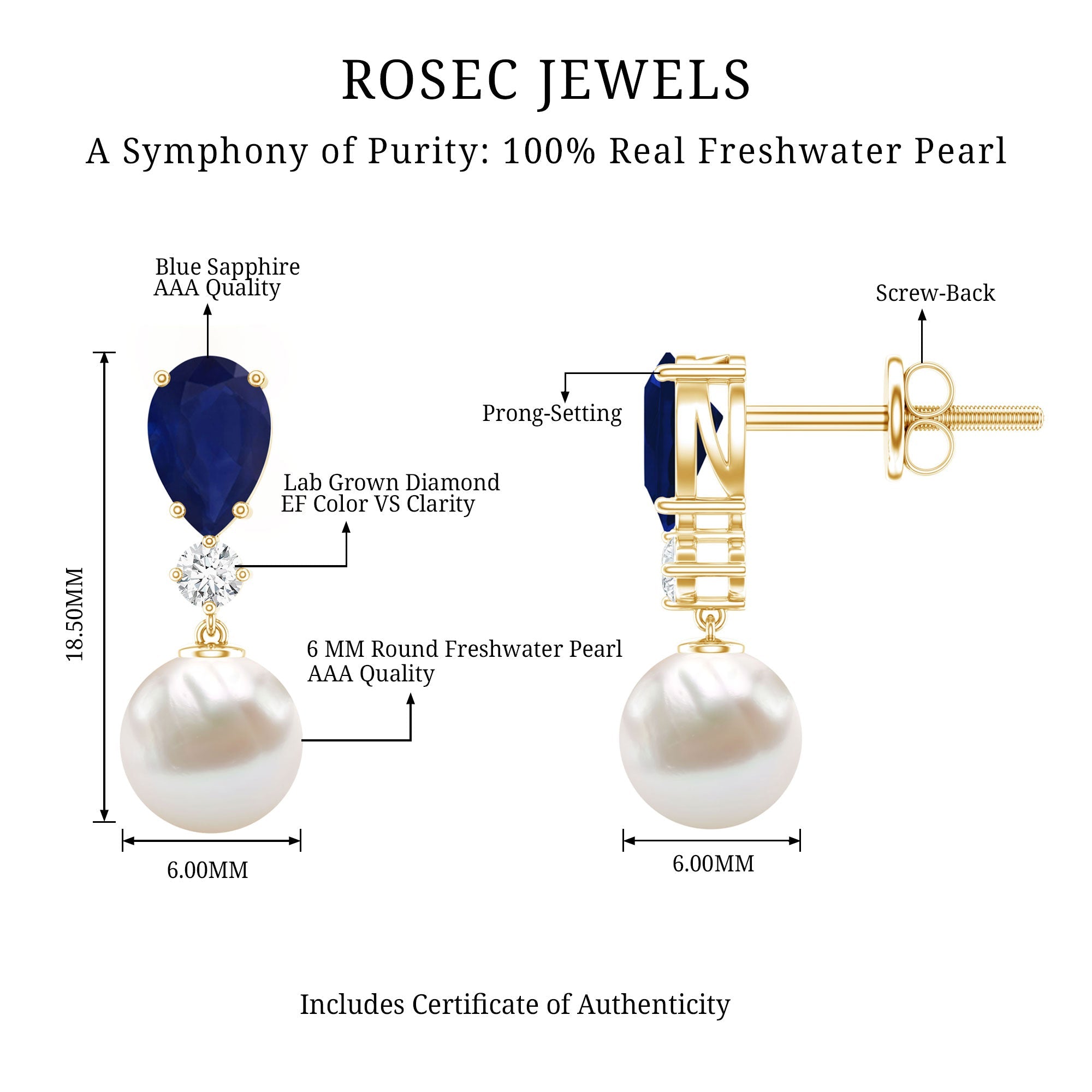 Cultured Freshwater Pearl Drop Earrings with Blue Sapphire