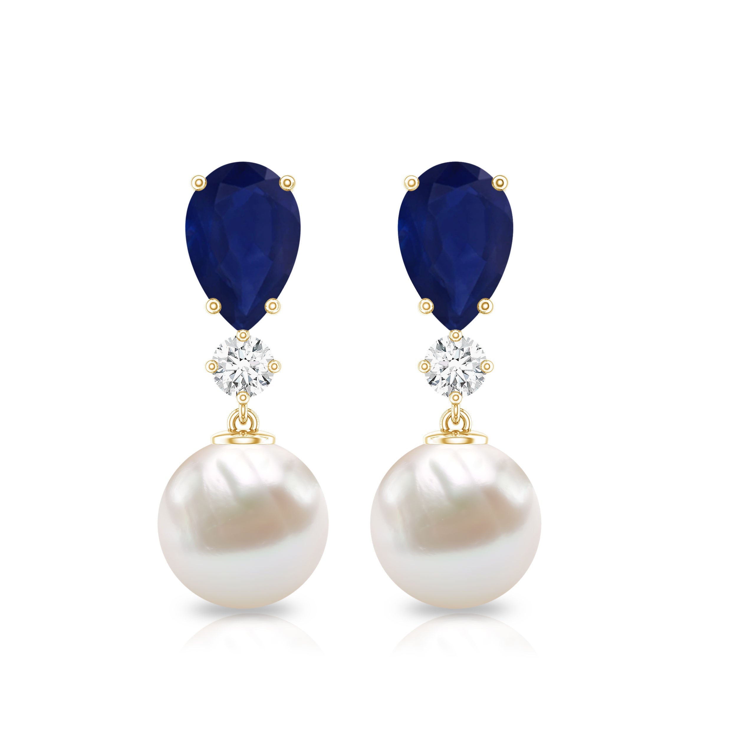 Cultured Freshwater Pearl Drop Earrings with Blue Sapphire