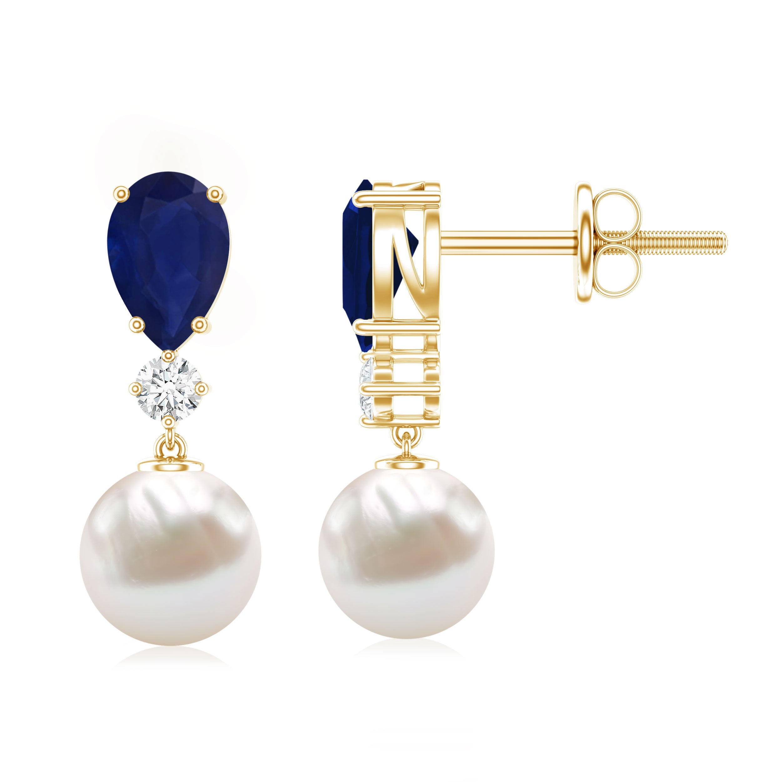 Cultured Freshwater Pearl Drop Earrings with Blue Sapphire