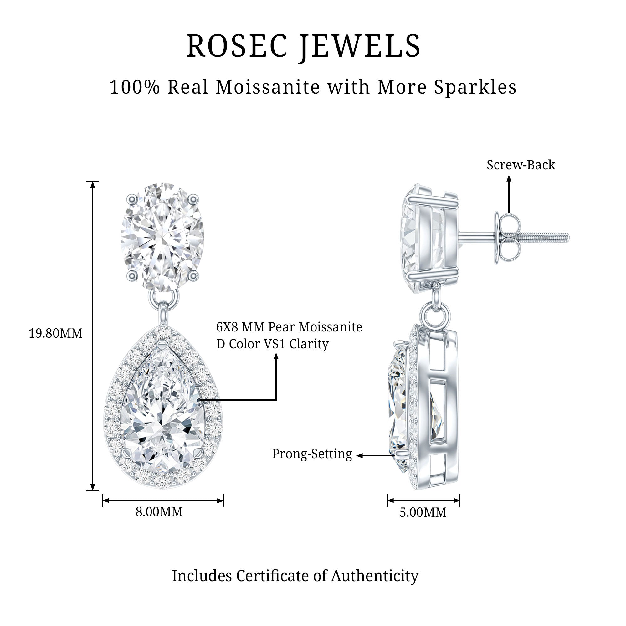 Certified Moissanite Teardrop Bridal Earrings