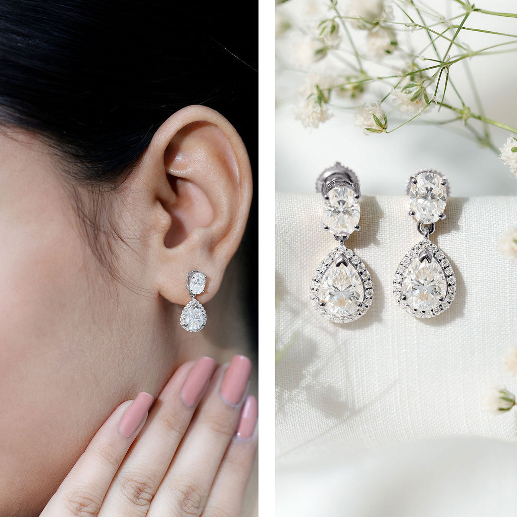 Certified Moissanite Teardrop Bridal Earrings