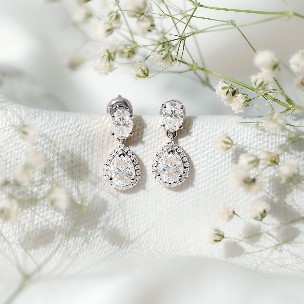 Certified Moissanite Teardrop Bridal Earrings