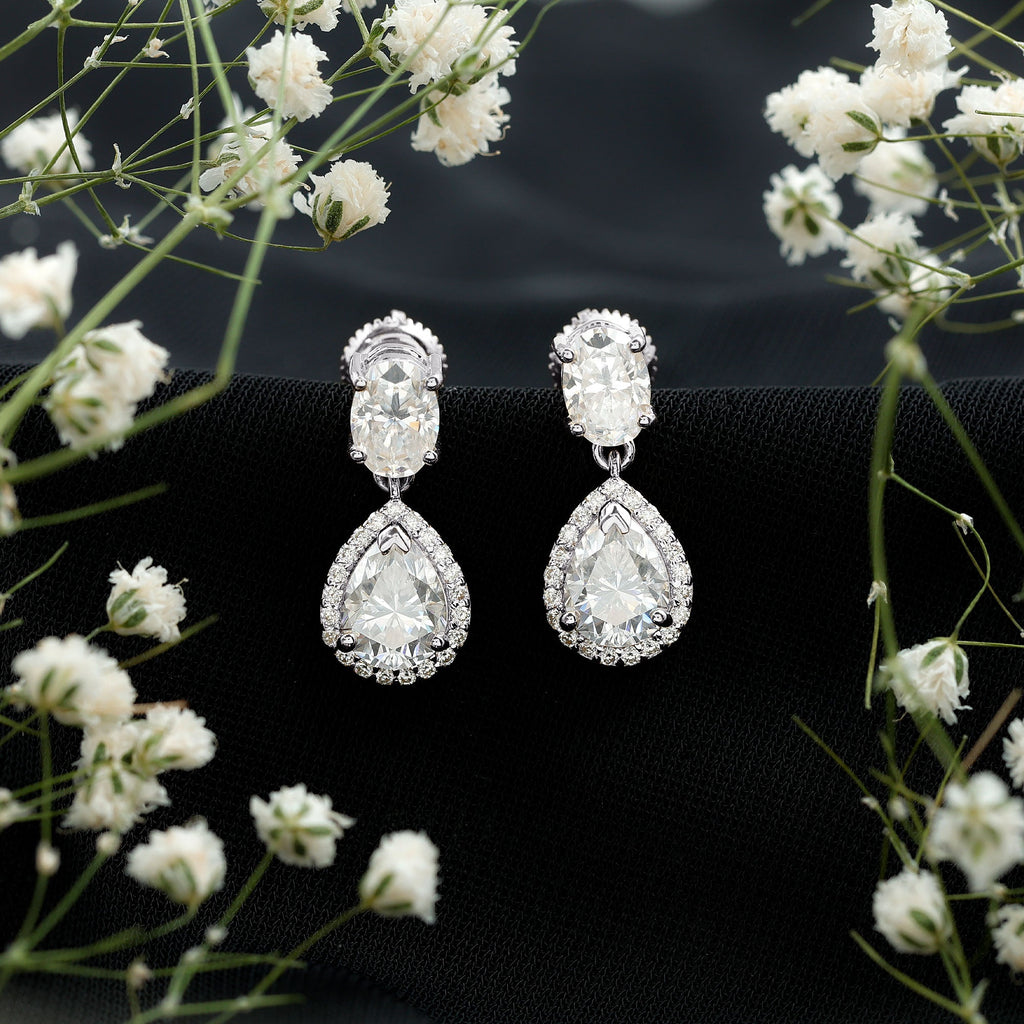 Certified Moissanite Teardrop Bridal Earrings