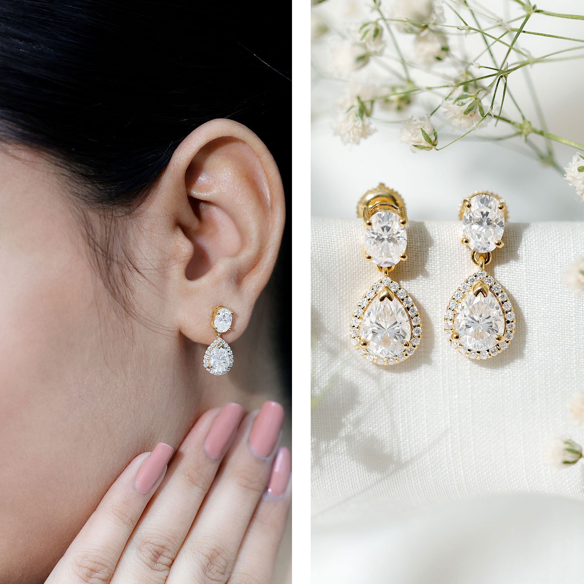 Certified Moissanite Teardrop Bridal Earrings