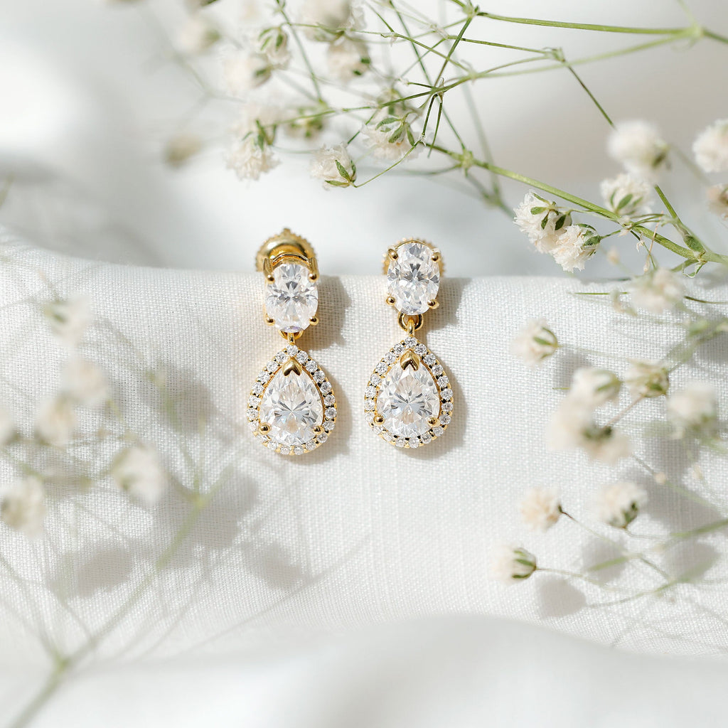 Certified Moissanite Teardrop Bridal Earrings