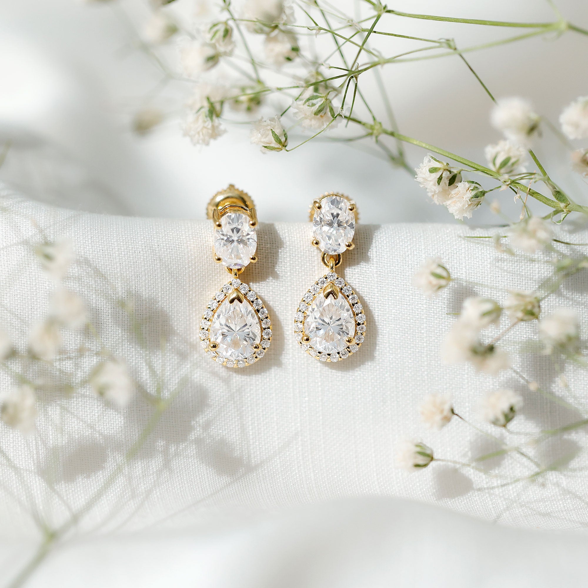 Certified Moissanite Teardrop Bridal Earrings