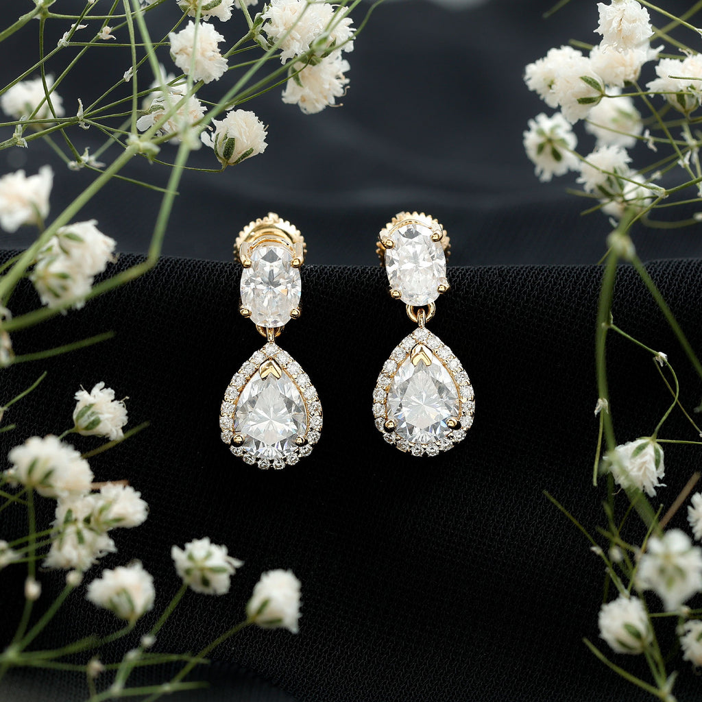 Certified Moissanite Teardrop Bridal Earrings