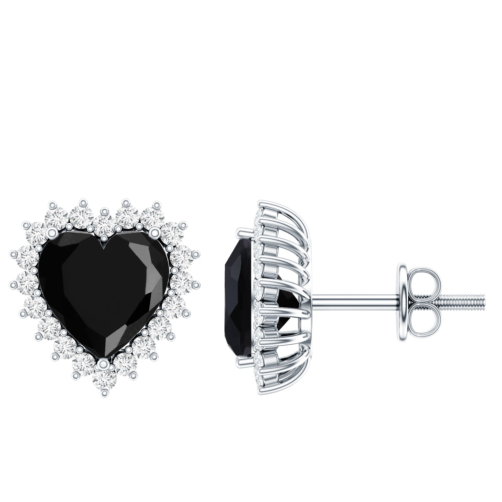 4.8 Carat Lab Created Black and White Diamond Heart Stud Earrings with Halo
