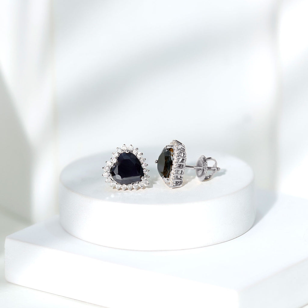 4.8 Carat Lab Created Black and White Diamond Heart Stud Earrings with Halo