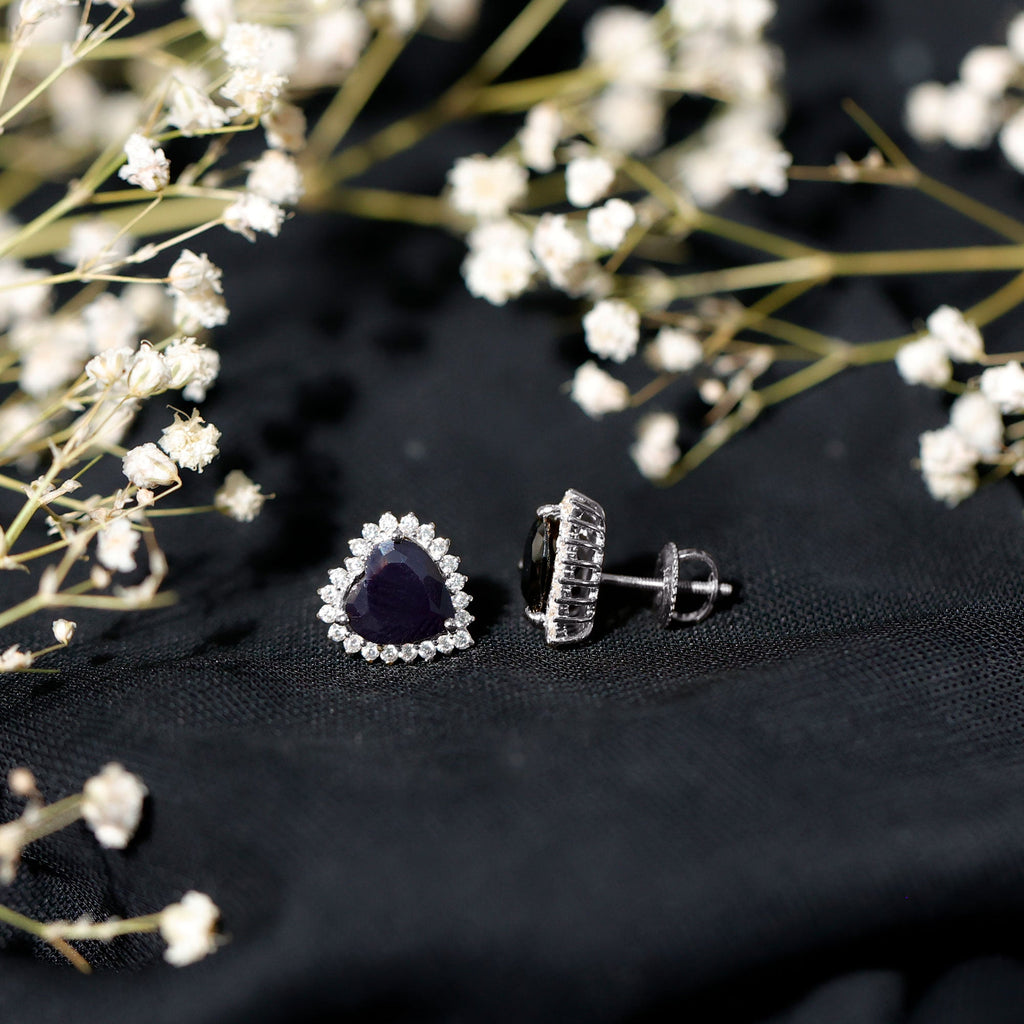 4.8 Carat Lab Created Black and White Diamond Heart Stud Earrings with Halo