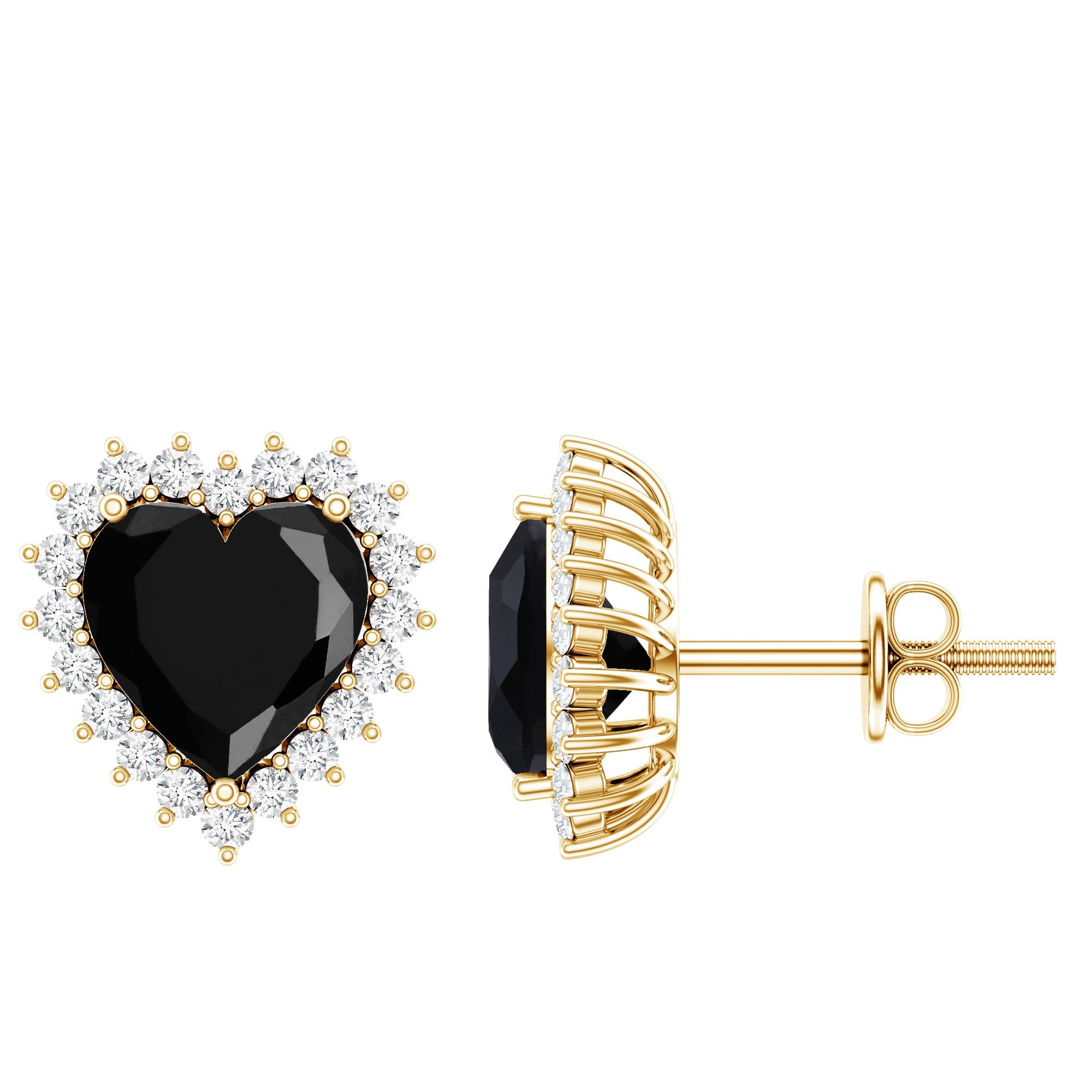 4.8 Carat Lab Created Black and White Diamond Heart Stud Earrings with Halo