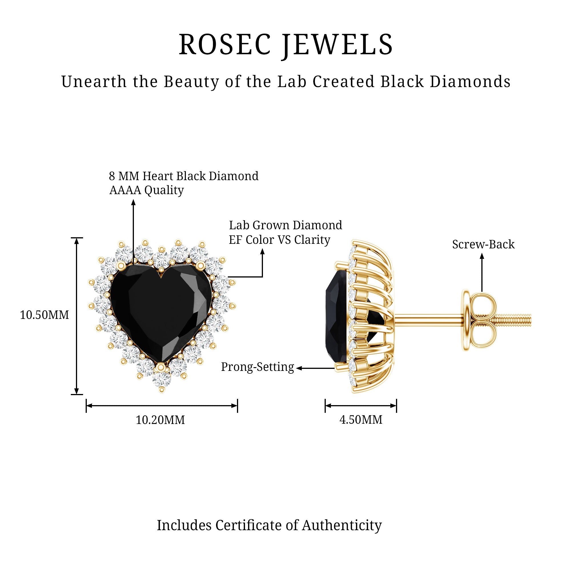 4.8 Carat Lab Created Black and White Diamond Heart Stud Earrings with Halo