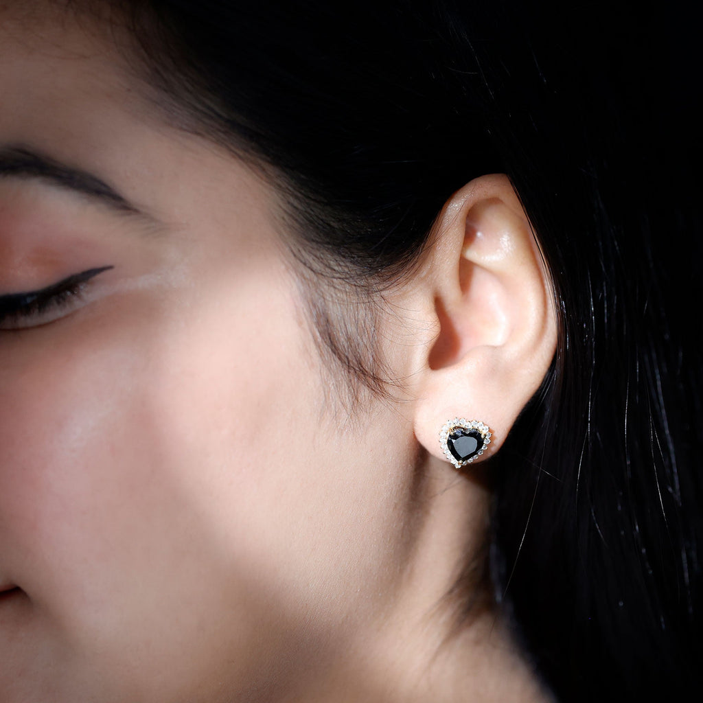 4.8 Carat Lab Created Black and White Diamond Heart Stud Earrings with Halo