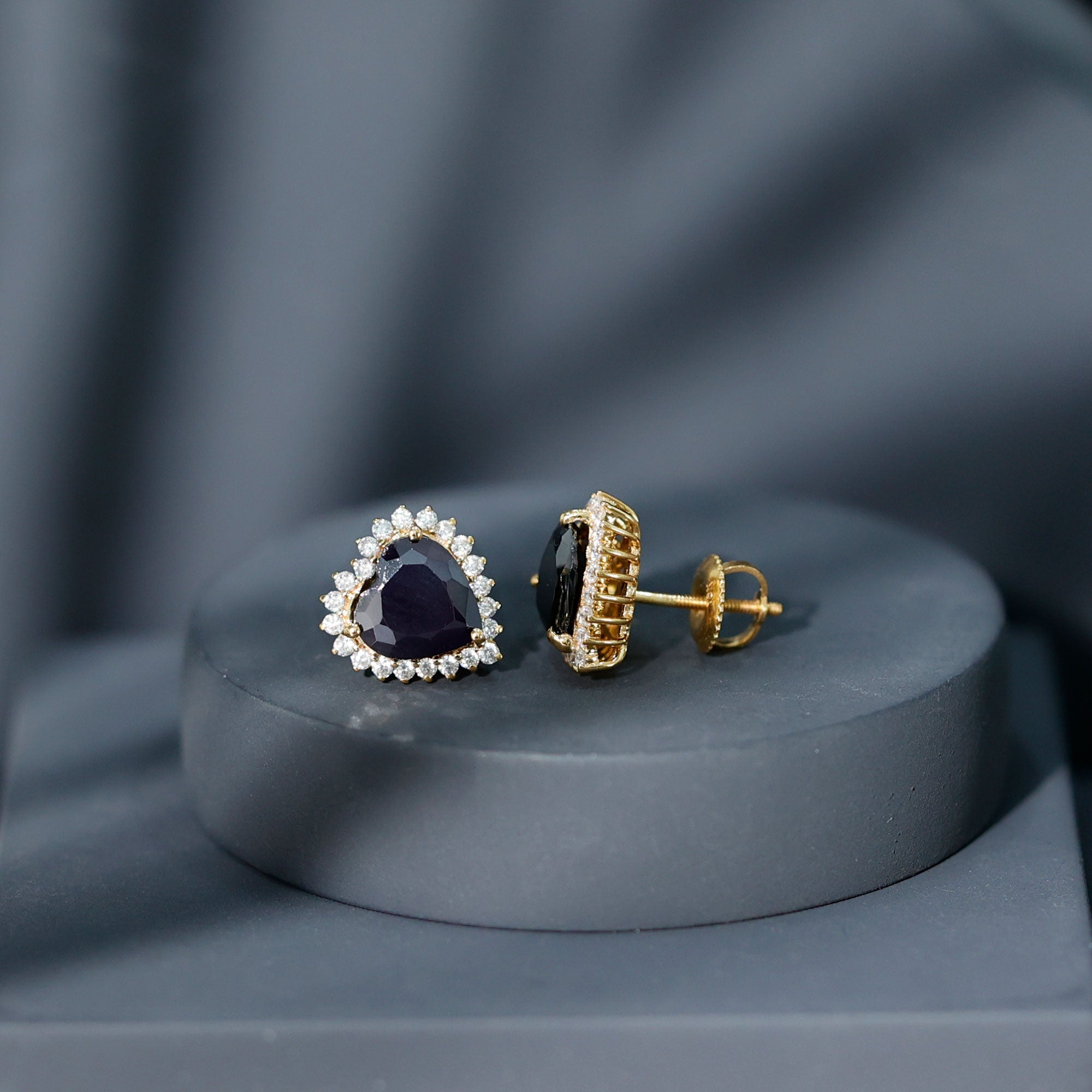 4.8 Carat Lab Created Black and White Diamond Heart Stud Earrings with Halo