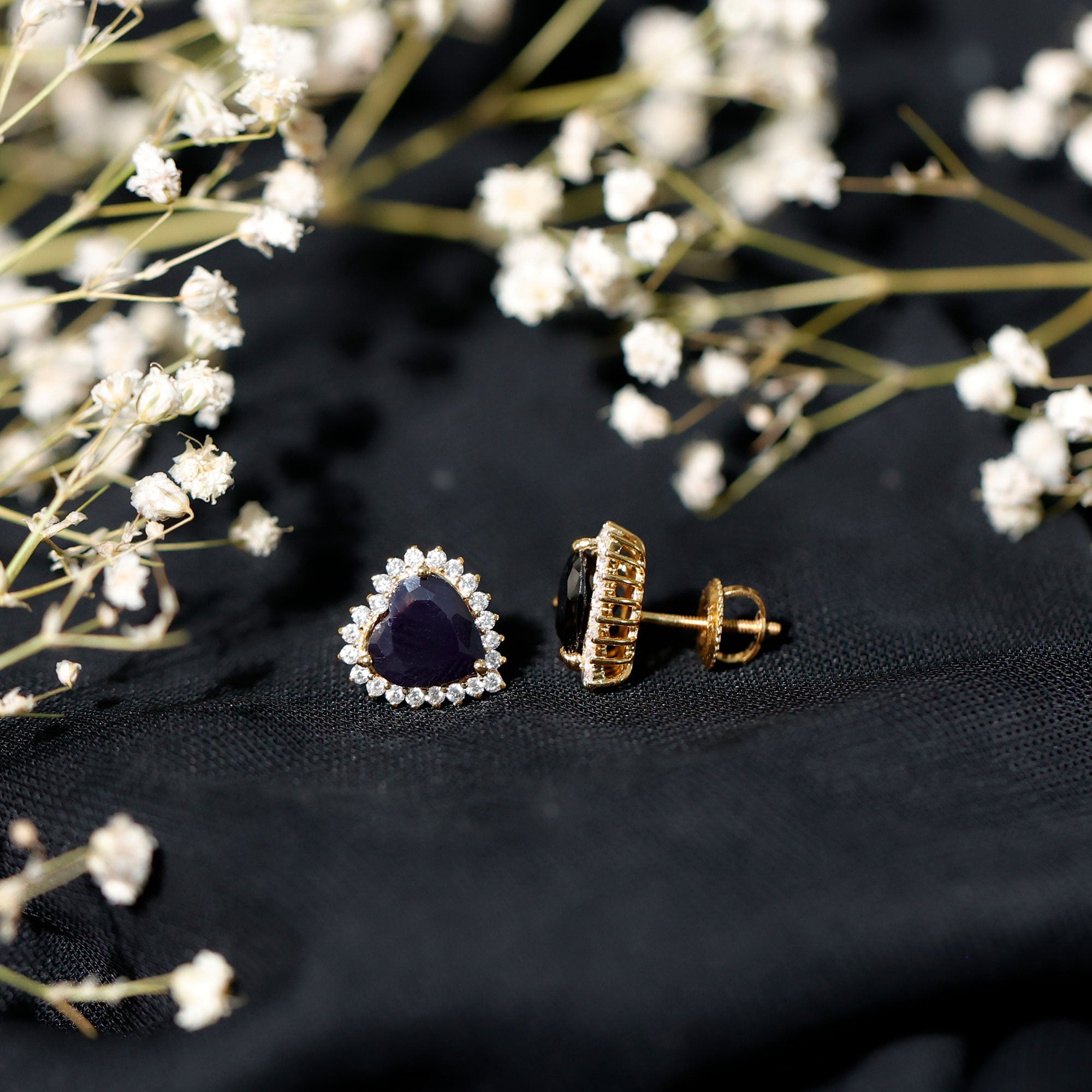 4.8 Carat Lab Created Black and White Diamond Heart Stud Earrings with Halo