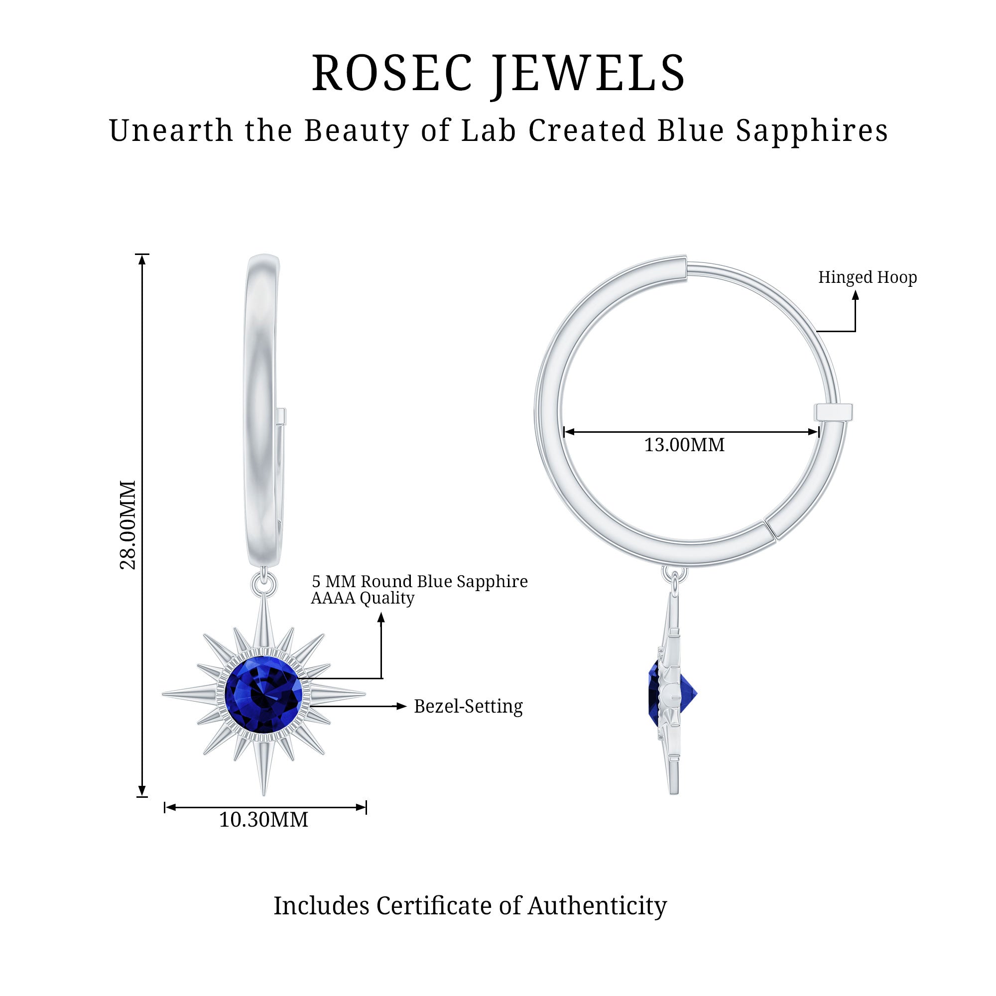 Lab Created Blue Sapphire Hoop Drop Earrings With Certificate