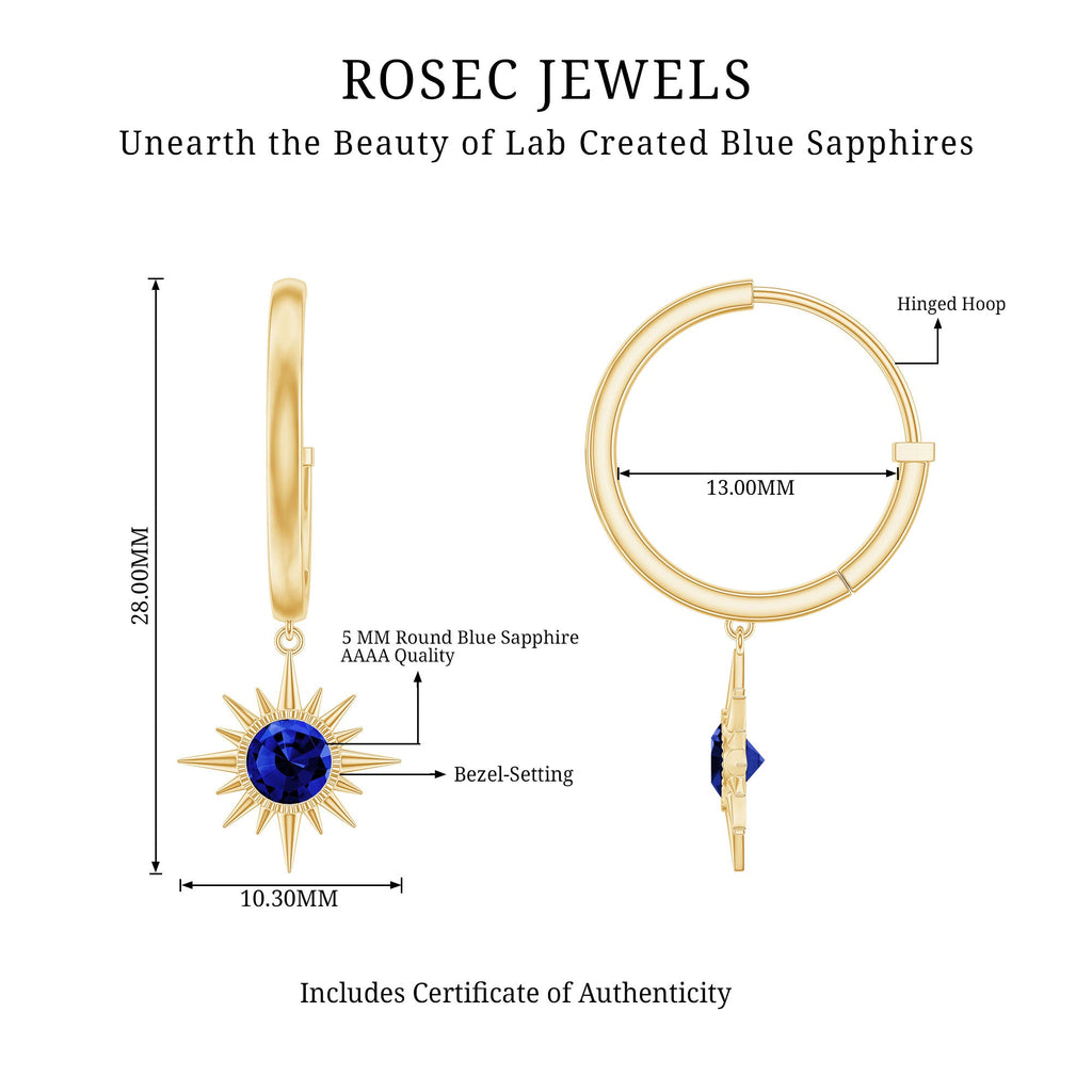 Lab Created Blue Sapphire Hoop Drop Earrings With Certificate