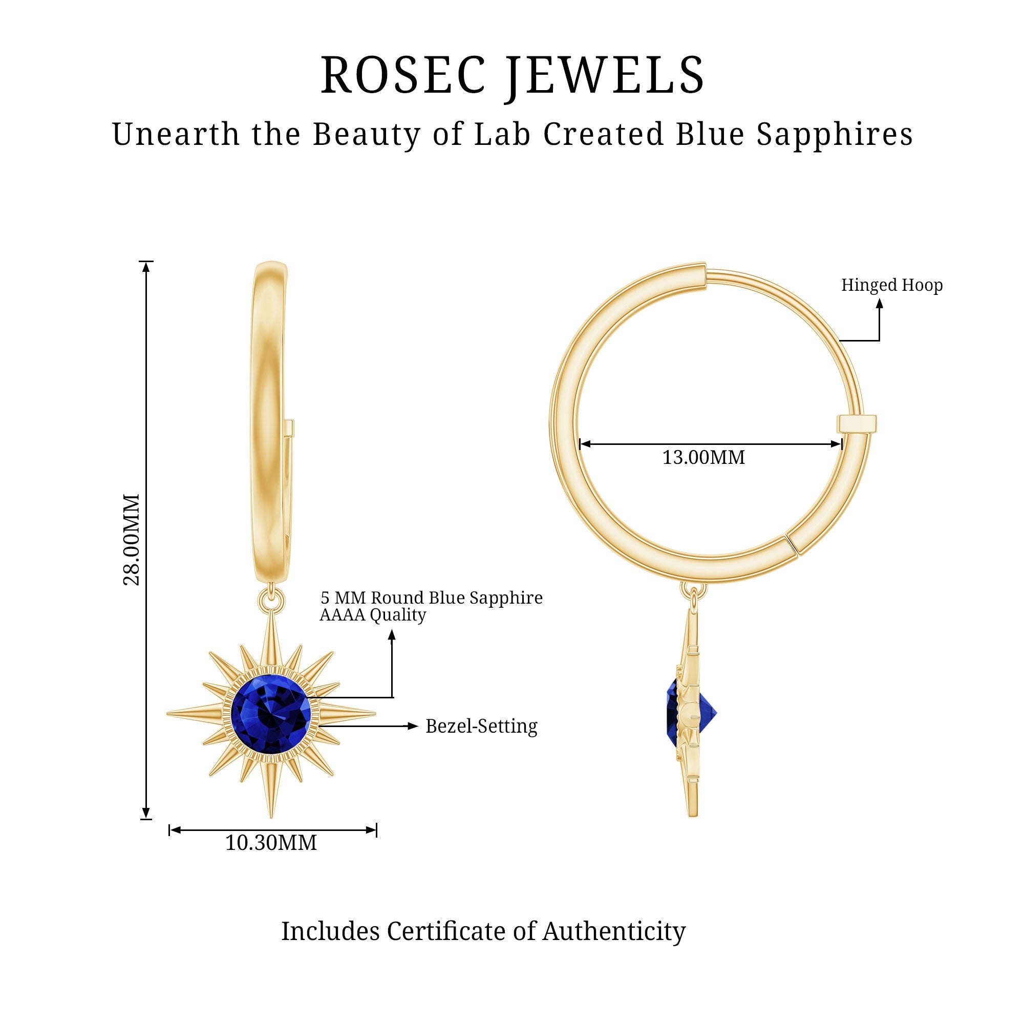 Lab Created Blue Sapphire Hoop Drop Earrings With Certificate