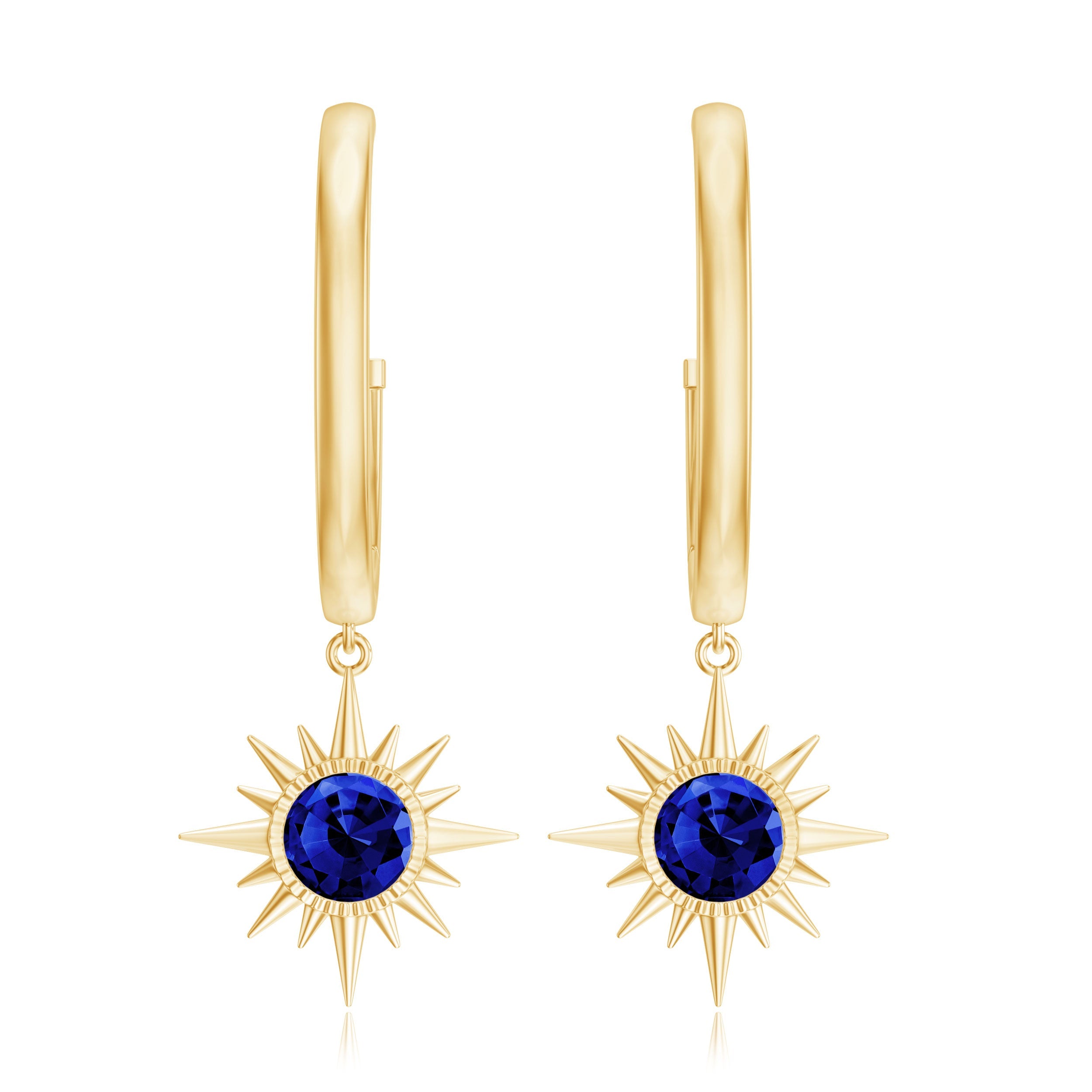Lab Created Blue Sapphire Hoop Drop Earrings With Certificate