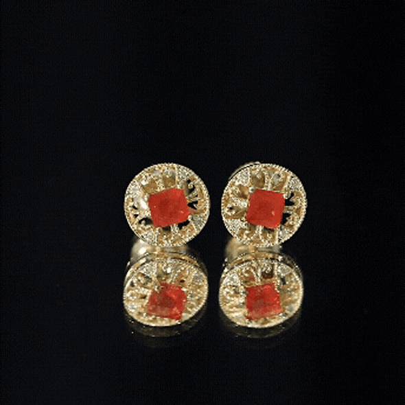 Antique Style 0.6 Carat Fire Opal Circle Stud Earrings with Lab Diamond