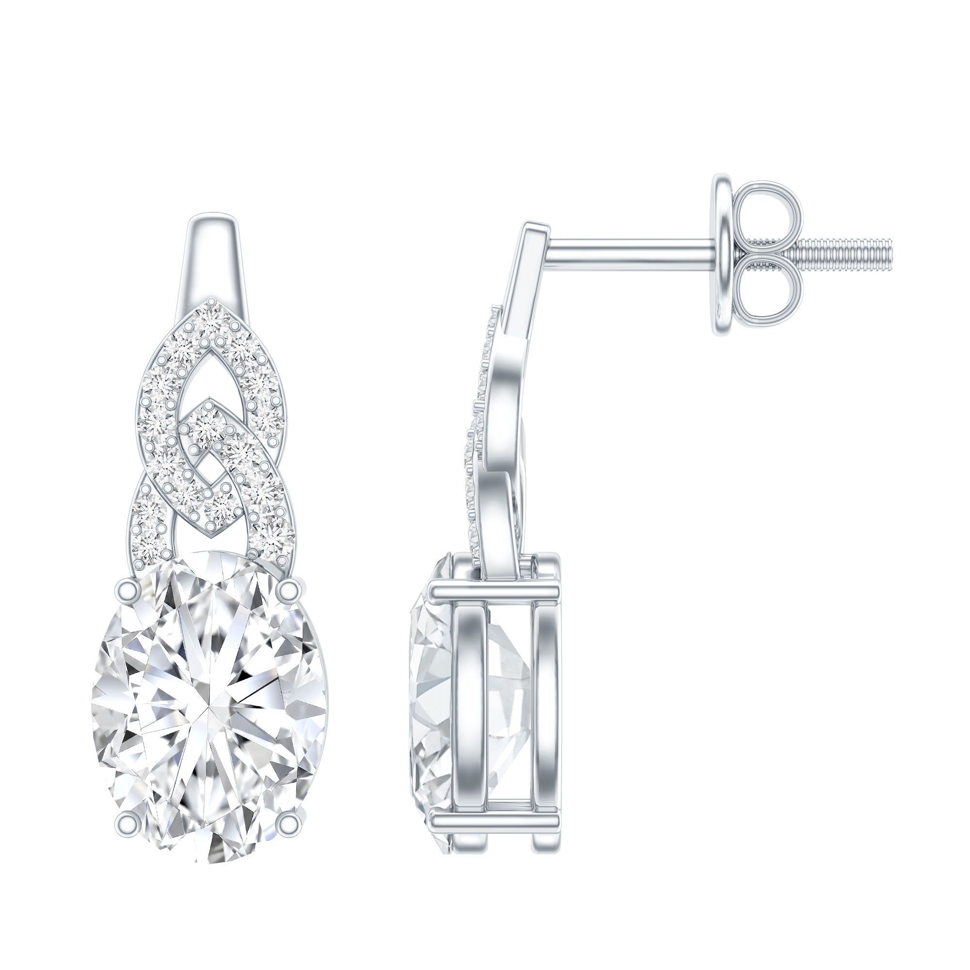 Certified 2.58 Carat Oval Moissanite Drop Earrings with Screw Back