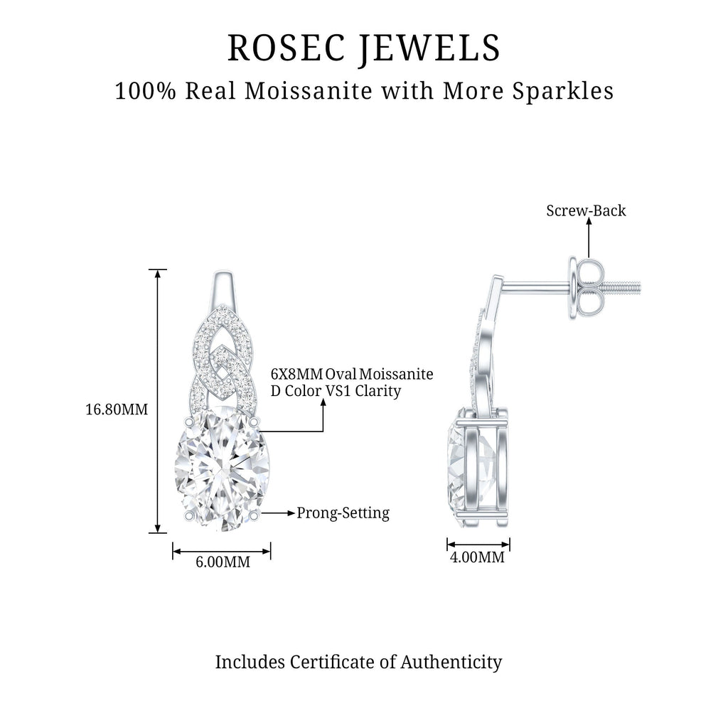 Certified 2.58 Carat Oval Moissanite Drop Earrings with Screw Back