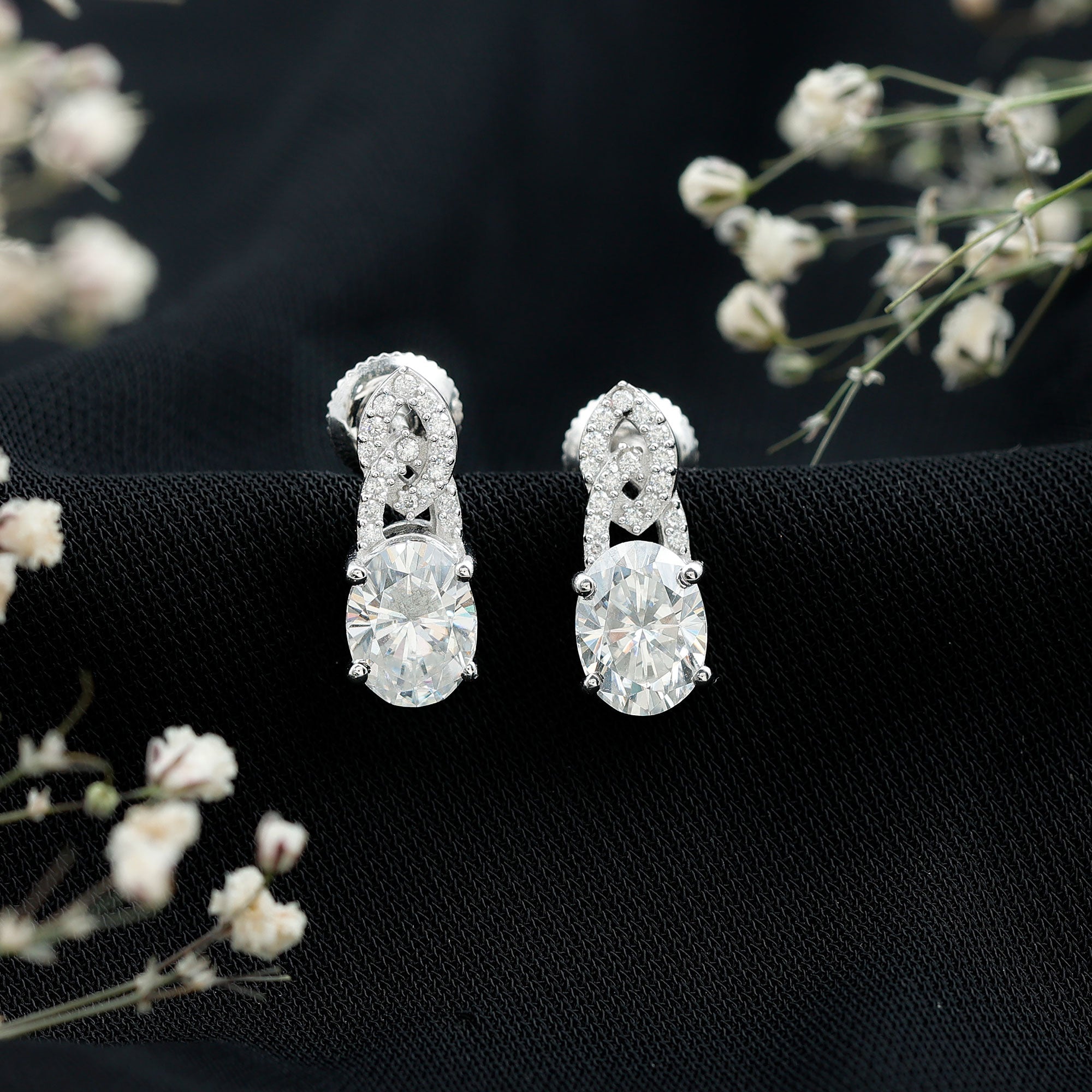 Certified 2.58 Carat Oval Moissanite Drop Earrings with Screw Back