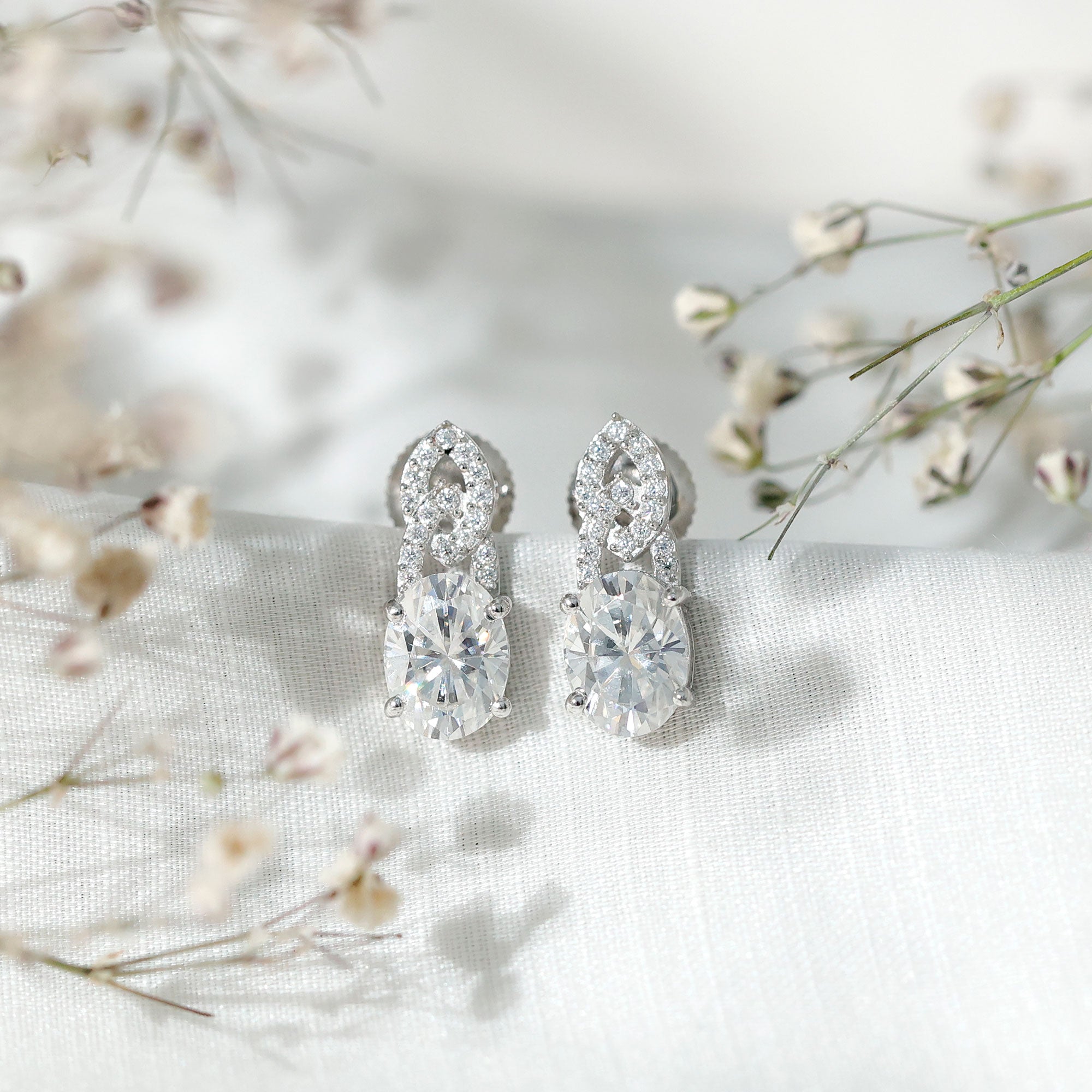 Certified 2.58 Carat Oval Moissanite Drop Earrings with Screw Back