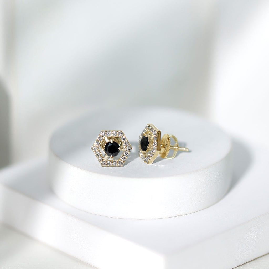 Lab Created Black Diamond and Diamond Geometric Stud Earrings