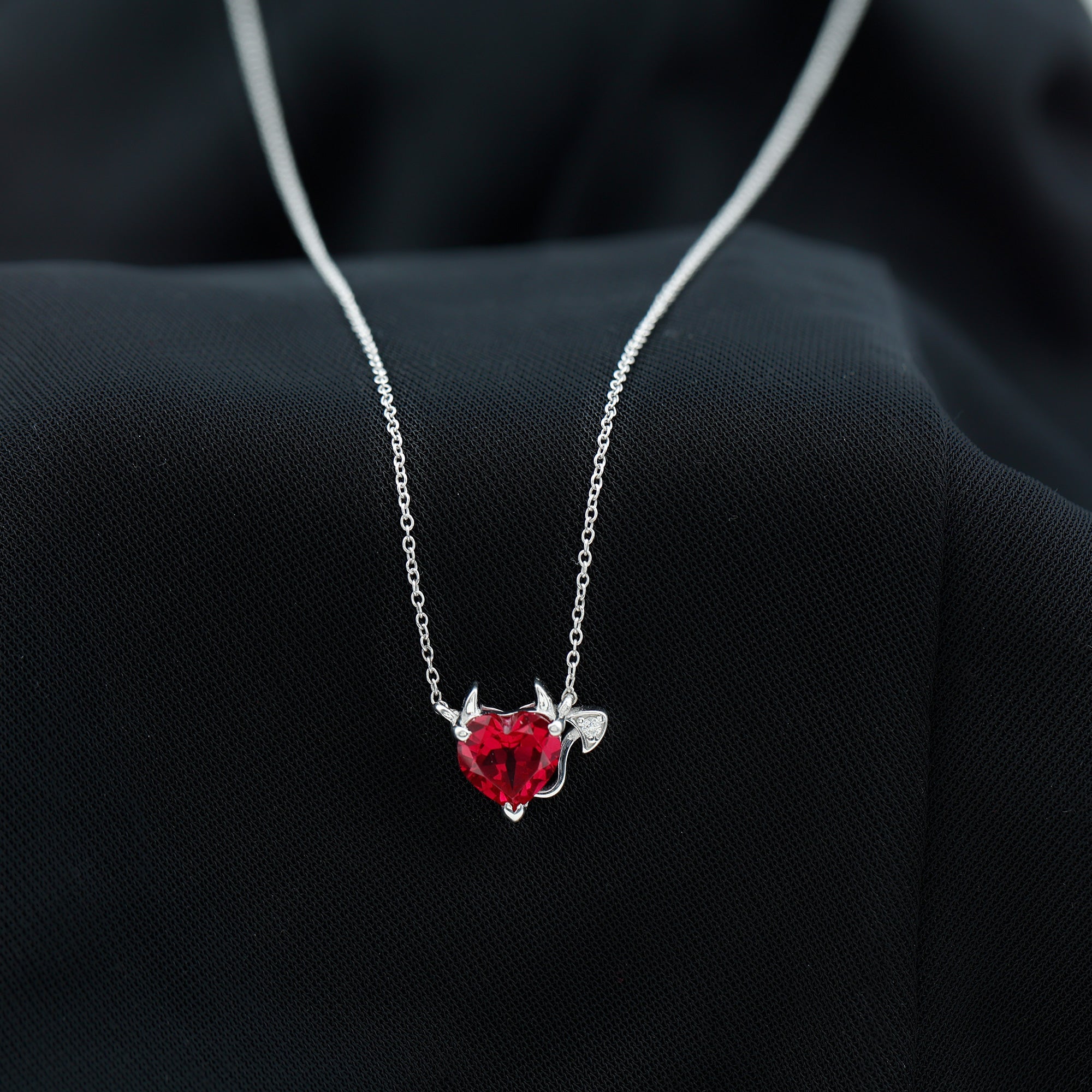 Lab Grown Ruby Devil Heart Necklace with Diamond