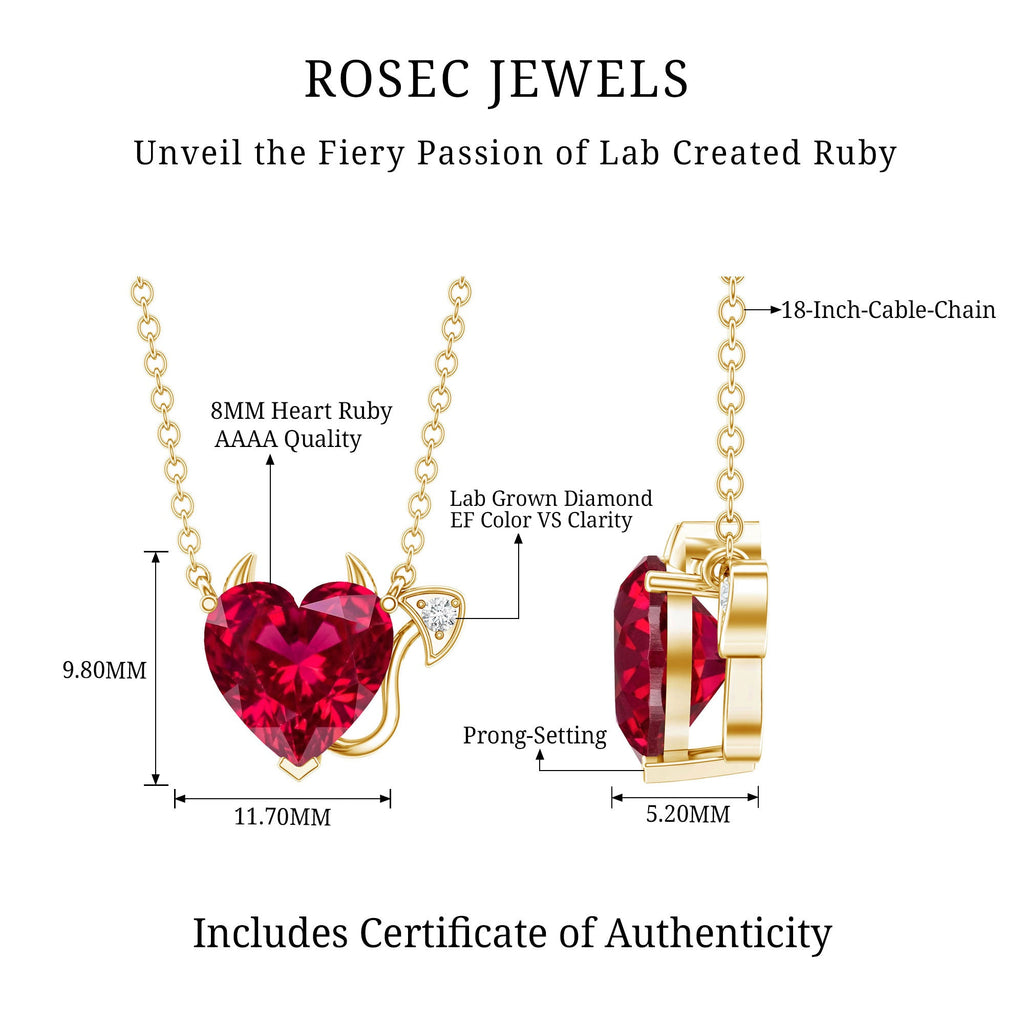Lab Grown Ruby Devil Heart Necklace with Diamond