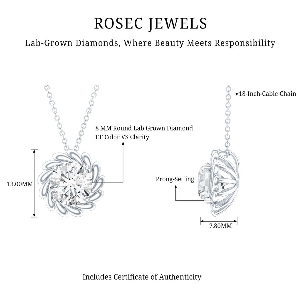 2 Carat Lab Grown Diamond Solitaire Necklace For Women