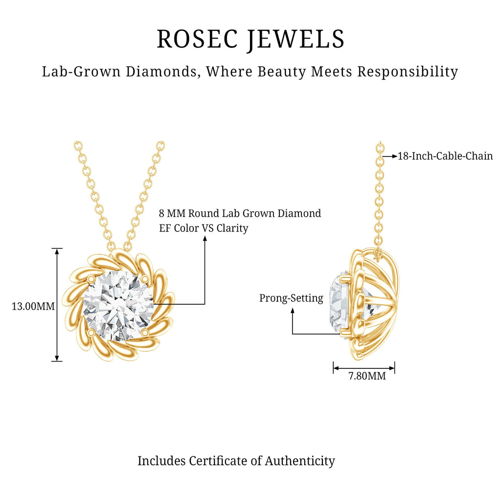 2 Carat Lab Grown Diamond Solitaire Necklace For Women