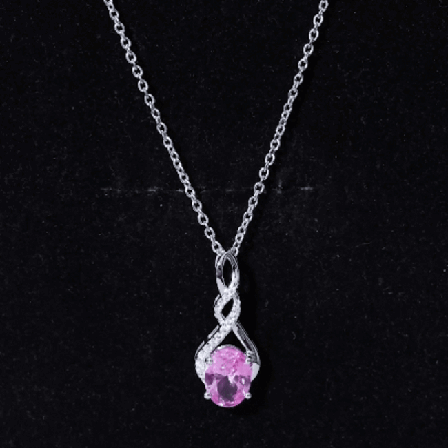 1.5 Carat Lab Grown Pink Sapphire Infinity Necklace with Silver Chain